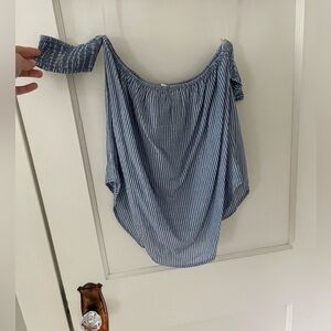 Women’s L.A. Hearts Blue/White Striped Off The Shoulder Shirt (Size Small)